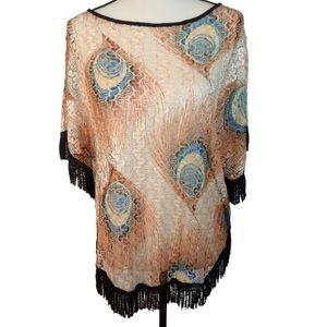 Gorgeous Vintage Poncho / Shawl With Peacock Feather Pattern and Fringe …